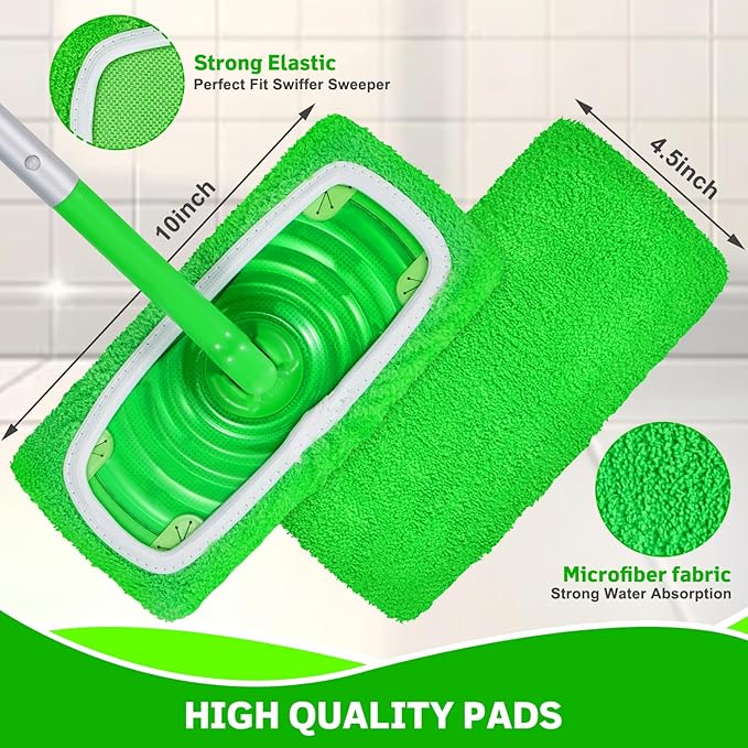 Reusable Microfiber Mop Pads Compatible with Swiffer Sweeper, 3 Pack Dry Sweeping Cloths & Wet Mopping Cloths, Washable Pads for Hardwood Floor Cleaning (Mop is Not Included)