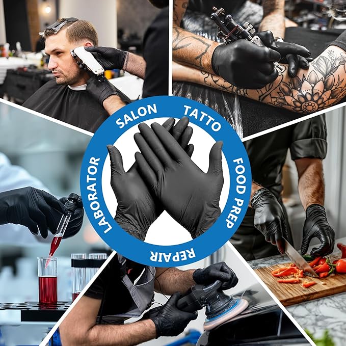 squish Disposable Gloves Black, 100 Count 4 mil Vinyl Gloves Exam Glove Latex Free Powder-Free Cleaning Rubber Glove for Kitchen Cooking Cleaning Food Handling(Large)