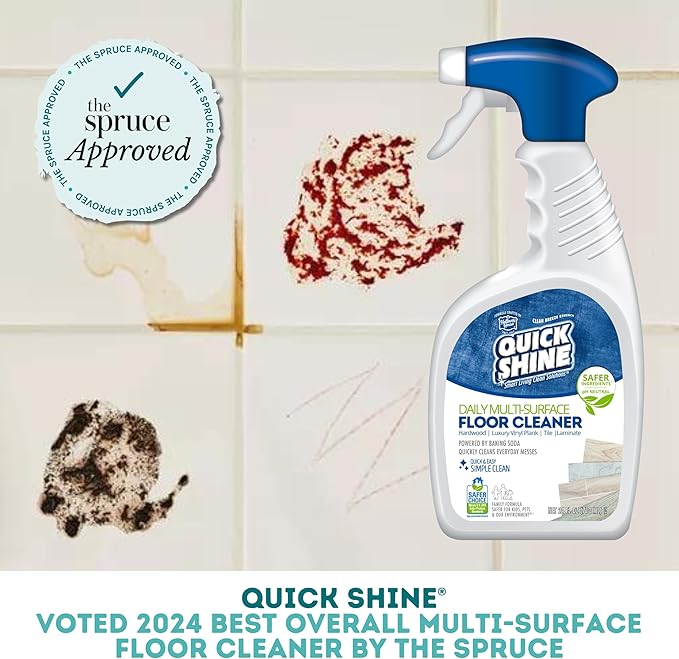 Quick Shine Multi Surface Floor Cleaner 64oz, 4Pk | Ready to Use-Streak Free- No Rinse | Use on Hardwood, Laminate, Luxury Vinyl Plank & Stone | Use in Spray Mops & Vac Mops | Safer Choice Cleaner