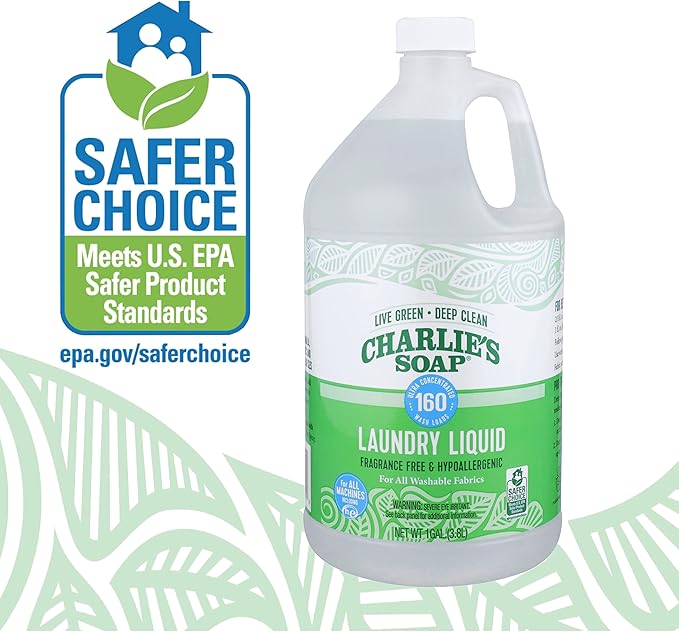 Charlie’s Soap Laundry Liquid (160 Loads, 1 Pack) Natural Deep Cleaning Hypoallergenic Laundry Detergent – Eco-Friendly, Safe and Effective