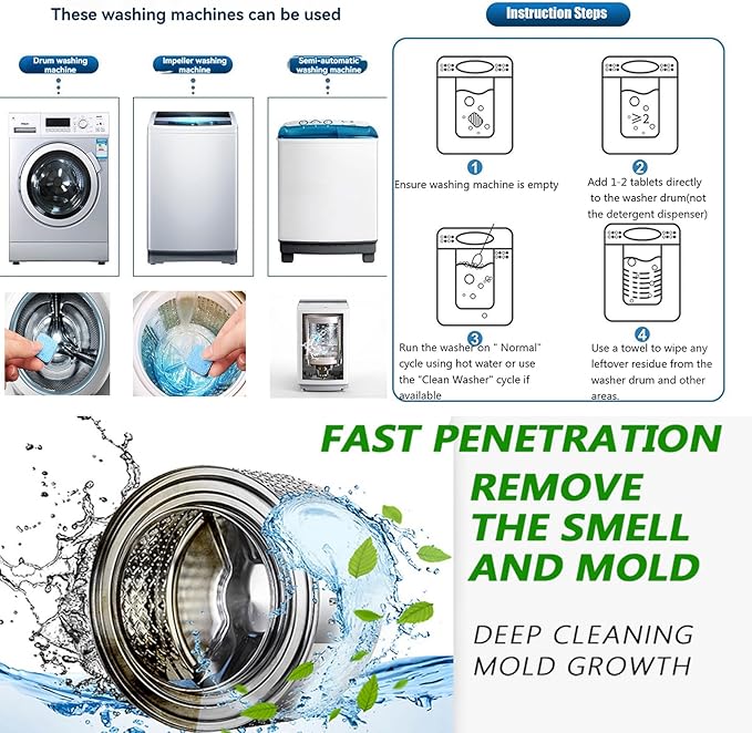 Bundle - Washing Machine Cleaner Tablets (20 Pack) & 7 oz Mold Remover Gel | Deep Cleaning, Odor & Mold Removal | Multi-Purpose Cleaner for Washing Machines, Household Surfaces & Bathrooms