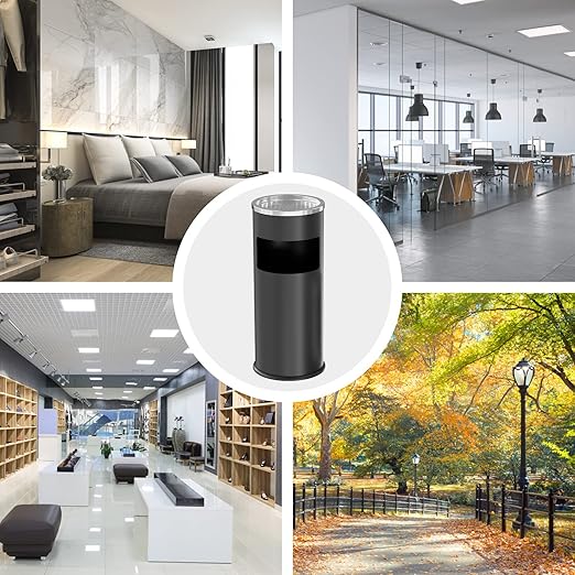 IRONWALLS Indoor Outdoor Trash Can with Lid, Black Stainless Steel Garbage Can, Removable Inner Bucket, Round Commercial Waste Bin Container Trash Receptacle for Office, Hotel