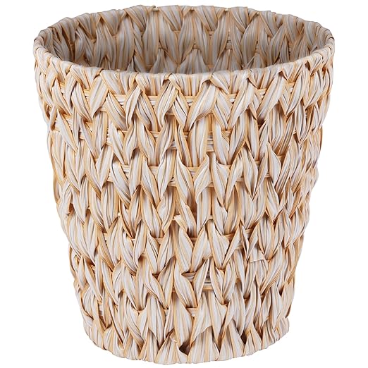 Boho Wicker Trash Can with Lid,Waterproof Bathroom Trash Can Hand Woven Wicker Waste Baskets for Kitchen Office Bedroom