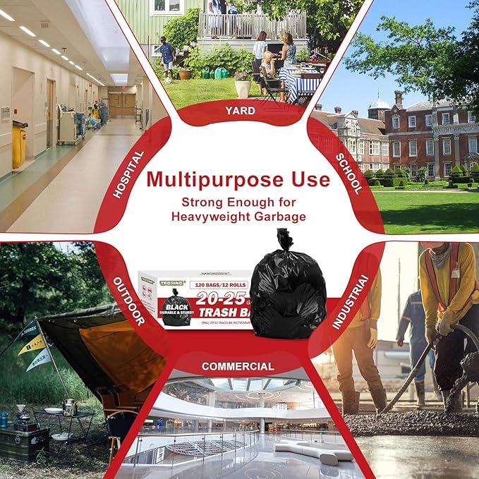 Black Trash Bags 20-25 Gallon 120 Count - 30" x 33" Large Kitchen Garbage Bags, 20+ Gallon Trash Can Liners Unscented, Multipurpose for Home, Office, Daily Household Use