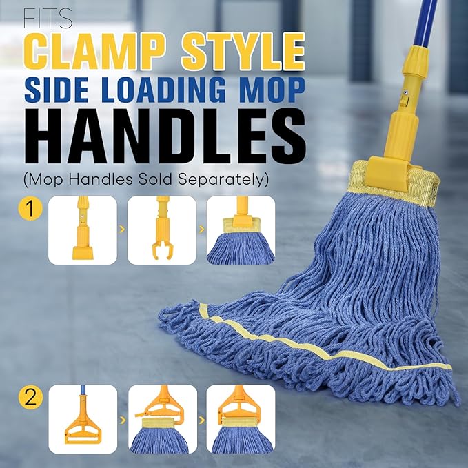 Matthew Cleaning Commercial Mop Head Replacement, 5 Inch Wide Headband, Looped End Cotton Blend String Wet Mops for Floor Cleaning, 24 oz Large, 1-Pack Blue