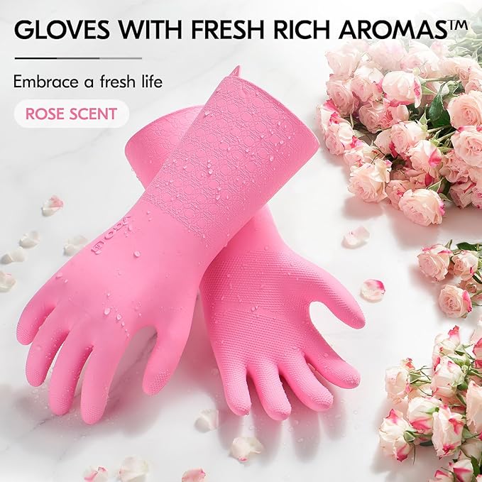 Vgo... Household Cleaning Gloves,Double-layer,Lined Dishwashing Gloves,Long Sleeves for Kitchen,Bathroom Cleaning(TP1117)