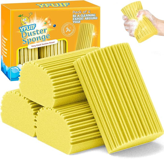 4 Pack Damp Clean Duster Sponge, Magic Sponge Eraser for Household Cleaning, Reusable Dusters Cleaning Supplies for Housekeeping, Dish, Blinds, Glass, Baseboards,Window Track Grooves and Faucets