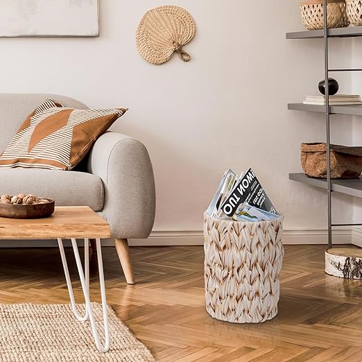 Boho Wicker Trash Can with Lid,Waterproof Bathroom Trash Can Hand Woven Wicker Waste Baskets for Kitchen Office Bedroom