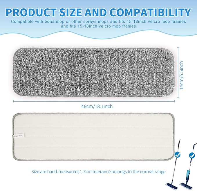 Microfiber Mop Pads, 18 Inch Mop Cleaning Pads Fit Wet Dry Wood Floor Mop with 6 Pcs Washable Pads, Reusable Replacement Mop pads for Floor (Gray))