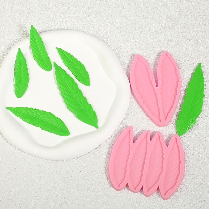 4 Pcs Fern Leaf Cake Decoration Fondant Molds, Multi-Size Leaf Silicone Molds for Baking Cookies, Candies, Chocolate, Dough, Gum, Flower Paste, DIY Resin Clay Plaster Pendant Crafts Reusable