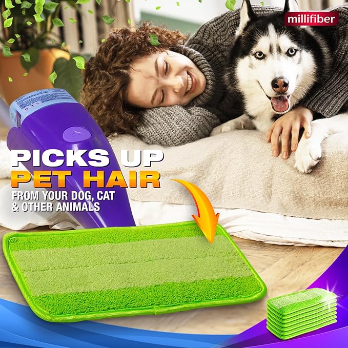 Reusable Mop Pads Compatible with Swiffer WetJet (4 Pack) - Microfiber Mop Refill for Wet Mopping Cloths - Hardwood Floor Cleaning Spray Pads Reusable Replacements - Green