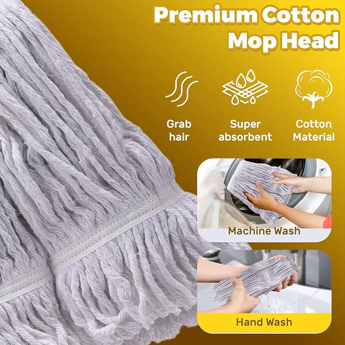 61 Inch Commercial Cotton Mop for Floor Cleaning with Long Handle Heavy Duty Industrial Mop Stick for Garage Warehouse Office Home,2 Pack