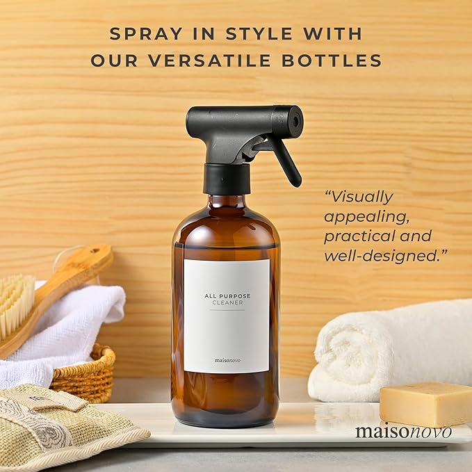 MaisoNovo Glass Spray Bottle - 16.9 fl oz Amber x 1 with 16 Labels