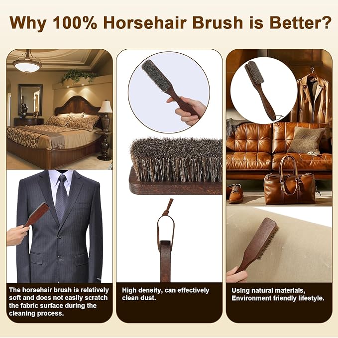 Soft 100% Horsehair Upholstery Brush with Wood Handle,Natural Horsehair Bristles Felt Brushes Horse Cleaning for Felt Hat/Cowboy Hat/Shoes/Clothes/Suits/Hat/Bench/Couch/Furniture/Bed