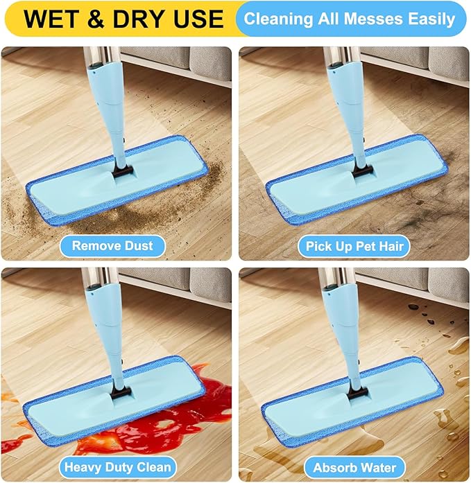 8 Pack 18 inch Reusable Mop Pads Microfiber Spray Mop Replacement Heads for Wet/Dry Mops Compatible with Bona Floor Care System