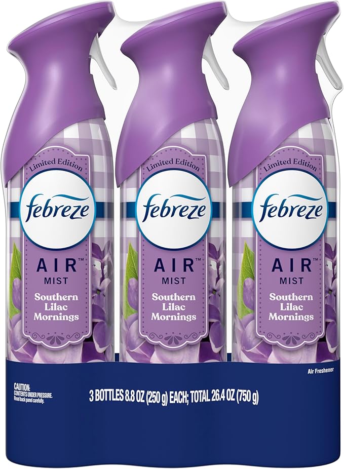 Febreze Air Mist Air Freshener Spray, Odor-Fighting Room Spray, Air Fresheners for Home and Bathroom and Kitchen, Aerosol Can, Southen Lilac Mornings Scent, 8.8oz, 3 Count