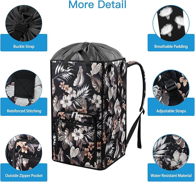 Bukere Laundry Backpack Bag for College Students Dorm Room Essentials, Extra Large Laundry Basket Hamper, Portable Freestanding Laundry Bag with Adjustable Shoulder Straps for Women Man Cruise