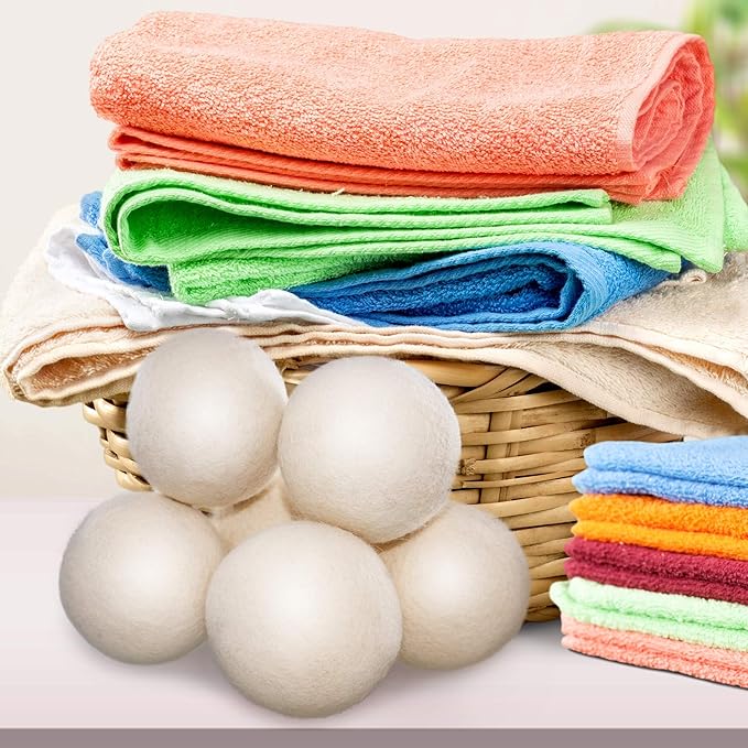 OxGord Chemical-Free Anti-Static Wool Dryer Balls for Laundry - Organic Reusable Natural Fabric Softener - 6-Pack