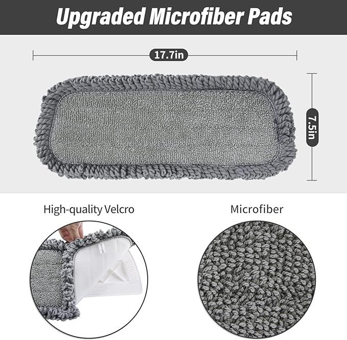 16.5 inch Mop Pads Refills, 3 Pack Microfiber Reusable Replacement Mop Pads Flat Replacements Heads for Wet Or Dry Floor Cleaning and Scrubbing, Grey Tassel Cloth