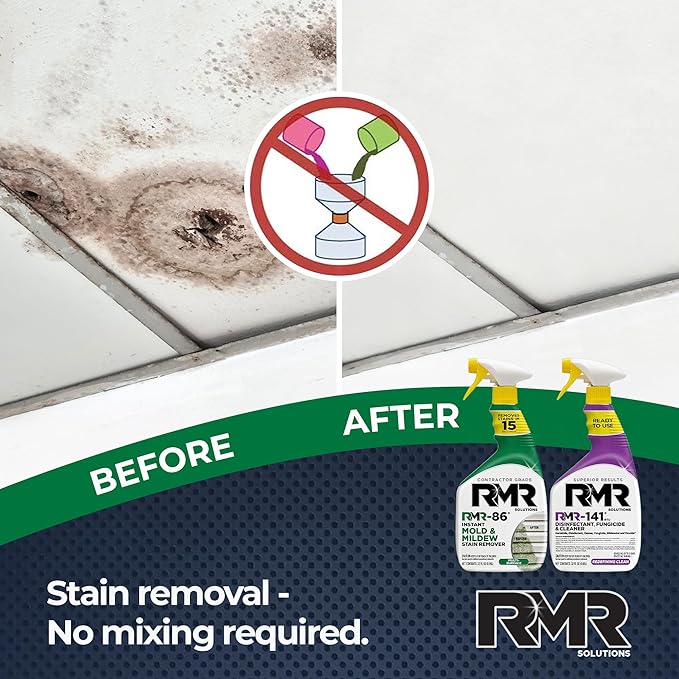 RMR Brands DIY Mold Remover Bundle - Complete Mold Killer & Stain Remover Bundle - Mold and Mildew Prevention Kit, Disinfectant Spray, Includes 2-32 Ounce Bottles