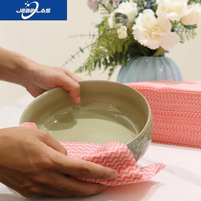 JEBBLAS Handi Wipes Reusable Cloths Dry Cleaning Cloths Dish Towel Kitchen Towel Handy Cleaning Wipes,Pack of 50, Red