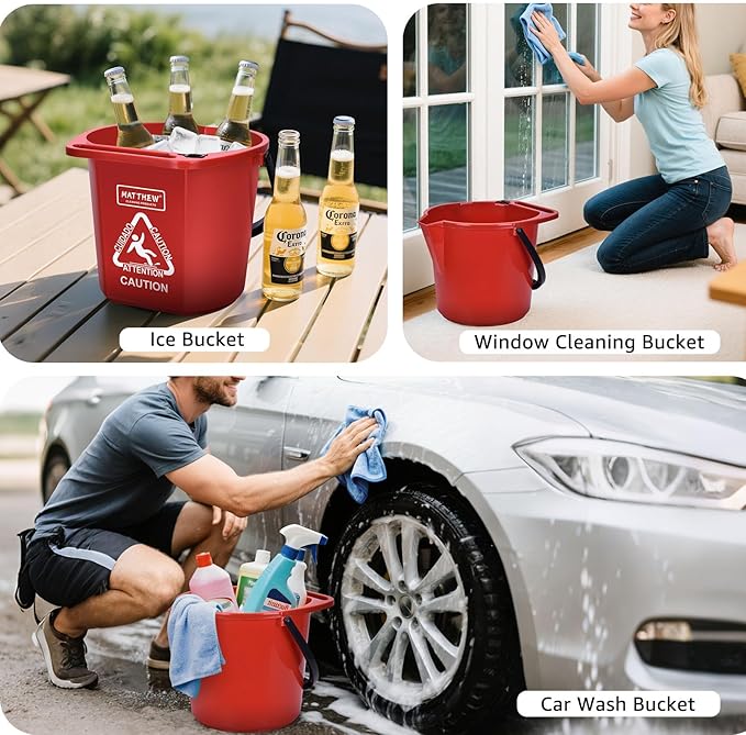 Matthew Cleaning 4.2 Gallon Mop Bucket, Heavy Duty Plastic Cleaning Bucket with Built-in Pour Spout, Mop Holder and Comfort Grip Handle, House and Commercial Cleaning Supplies, Case Pack 12 Pcs Red