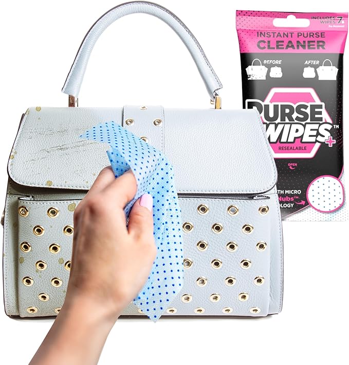 SneakERASERS: PurseWIPES Purse Cleaner Wipes - Portable Leather Wipes for Bags, Purses, and Backpacks, Dirt and Scuff Remover with Innovative ScrubNubs, Perfect for Quick Cleaning, (28 wipes)