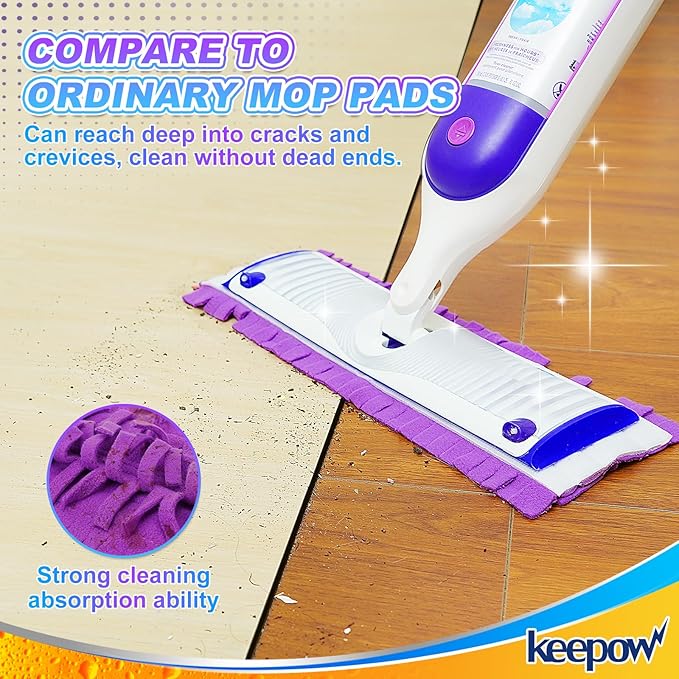 KEEPOW Reusable Mop Pads for Swiffer Power Mop, Pads Refills for Swiffer Power Mop Multi-Surface Mop Kit and Wood Mop Deep Cleaning and Mopping (4 Pack)