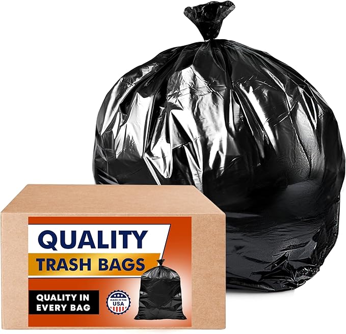 Tasker Contractor Garbage Bags 55 Gallon, 3 Mil Black Contractor Garbage Bag (50 Bags w/Ties) Large 55 Gallon Trash Bags Heavy Duty Liners, Extra Large Trash Liners for Construction, Industrial Bag