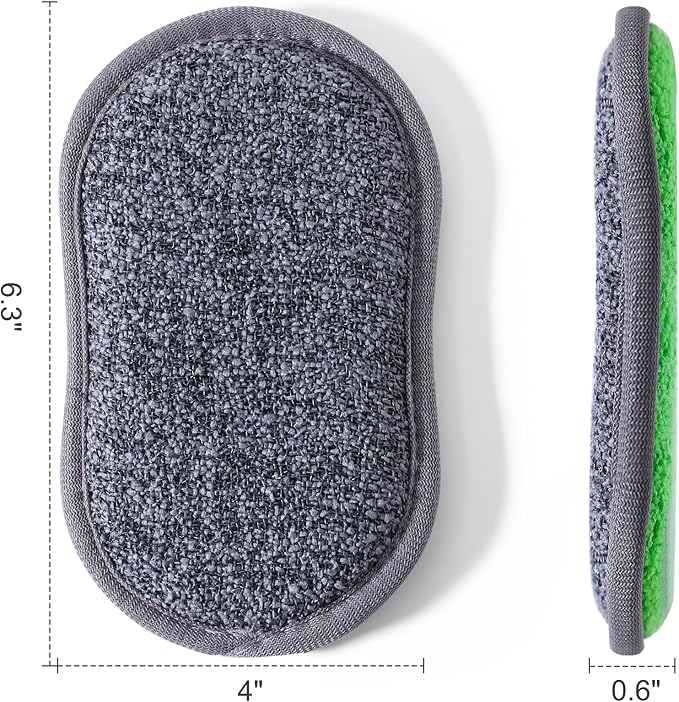 Multipurpose Sponges Kitchen,6 Pack Reusable Non-Scratch Scrub Sponge,Rough Scrubbers Side for Pots and Pans,Soft Microfiber Scrub Side for Washing Dishes