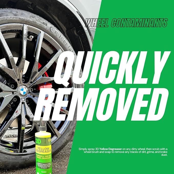 3D Yellow Degreaser – Non-Acid Wheel & Tire Cleaner Spray for Brake Dust, Grime & Tire Dressings – Safe for All Wheels & Whitewalls - 16 oz