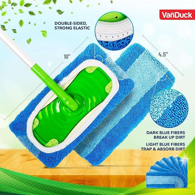 VanDuck Reusable Pet Heavy Duty Mop Pads Compatible with Swiffer Sweeper (2-Pack) - Washable Microfiber Mop Pads for Wet & Dry Use - All Purpose Floor Mopping and Cleaning Product