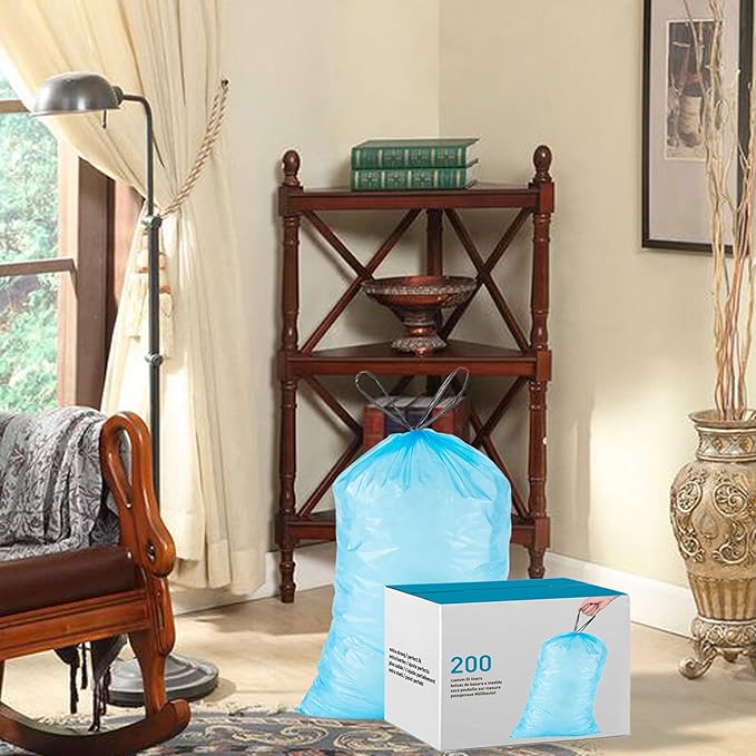13 Gallon/35 Quart Trash Bags for Double Trash Can Under Kitchen Cabinets Pullout (100 Count) Blue with Reinforced Drawstring Fits 35 Quart, 7 Gallon, 10 Gallon, 13 Gallon Garbage Liners