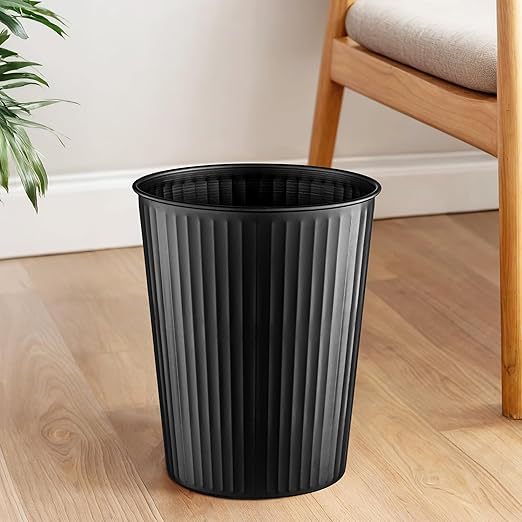 Monarch Abode Black Handcrafted Ridge Embossed Metal Wastebasket for Home Office, Decorative Waste Basket, Modern Bathroom Garbage Can, Durable & Decorative Trash Bin, Black Trash Can