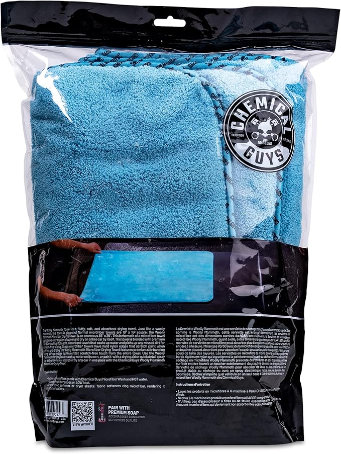 Chemical Guys Woolly Mammoth Large, Super Absorbent and Soft Microfiber Towels for Cars, Blue (36 x 25 inches)