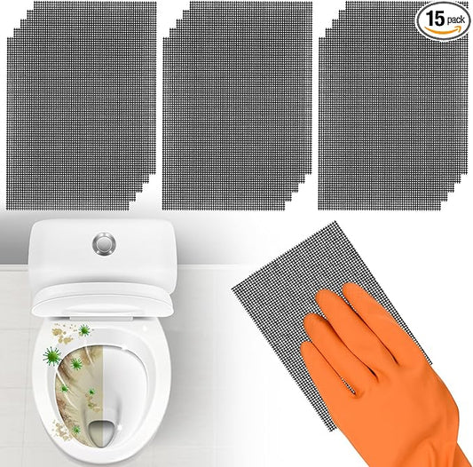 Cleaning Screen, 5.5x4 Inch Upgraded Toilet Cleaner Hard Water 15PCS Toilet Ring Remover Abrasive Grit Mesh Pads for Bowls Griddle Household Stain Calcium Deposits Carbon Rust Scrubber