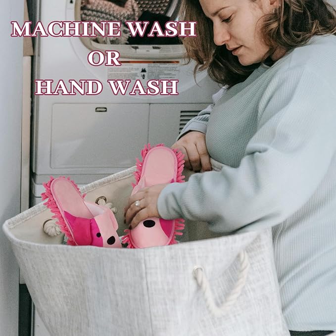 Liitrton Mop Slippers Cartoon Mop Shoes, Washable Microfiber Slippers for Floor Cleaning, Detachable Mopping Slippers for Women Home Floor Cleaning Tools (Pink, Women 7-9/Men 5-7)