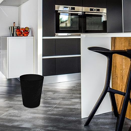 1.8 Gallons Small Trash Can, Decorative Wastebasket, Modern Leaf Pattern Design, Polypropylene Trash Can for Bathroom, Bedroom, Office (2, Black)