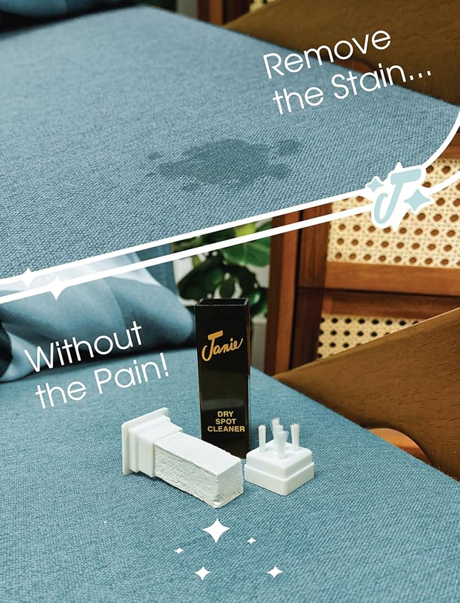 Janie Dry Stick Spot Cleaner (.4 oz) – Portable Instant Stain Remover Stick for Clothes – Magic Eraser Pen for Laundry, Travel, and On-the-Go Stain Removal – Compact, Safe, and Easy to Use