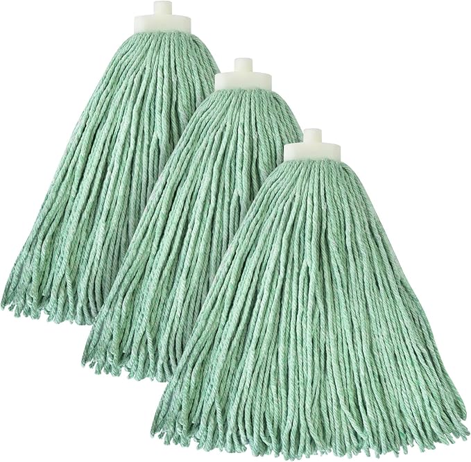 Matthew Cleaning Screw-on Heavy Duty Cotton Wet Mop Replacement Heads(Green, Medium,3Pack) with 2 Pack Microfiber Cloth for Residential & Commercial Floor Cleaning Use- Fit Standard American Screw