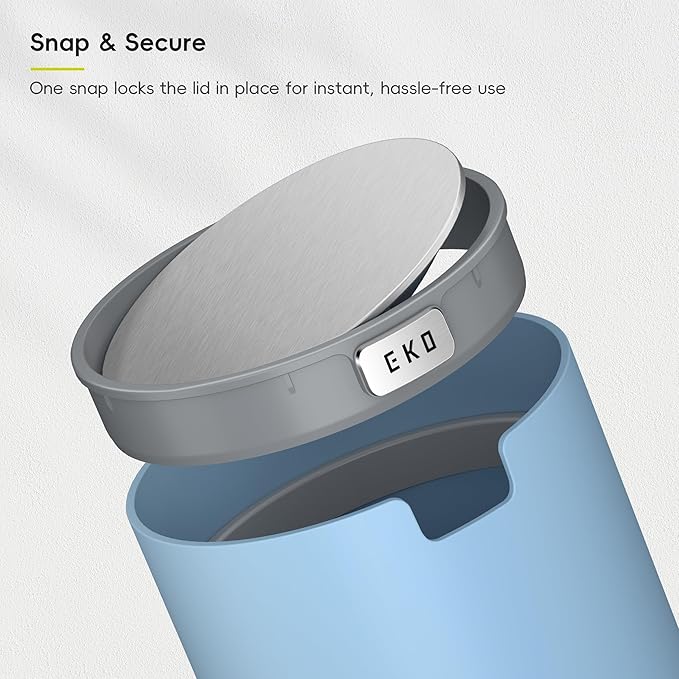 EKO Fandy 0.58 Gal/2.2L Mini Trash Can with Lid, Swing-Top Desktop Trash Can for Bathroom, Countertop, Vanity, Desk or Office, Small Garbage Bin (Blue)