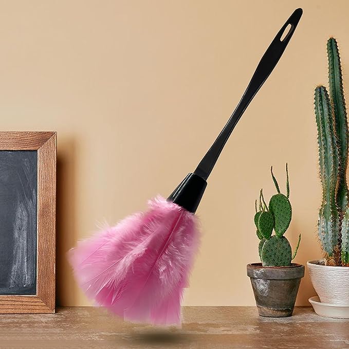 14 Inch Turkey Feather Duster – Lightweight Cleaning Brush for Home, Office, Furniture, Blinds, and Electronics（Pink）