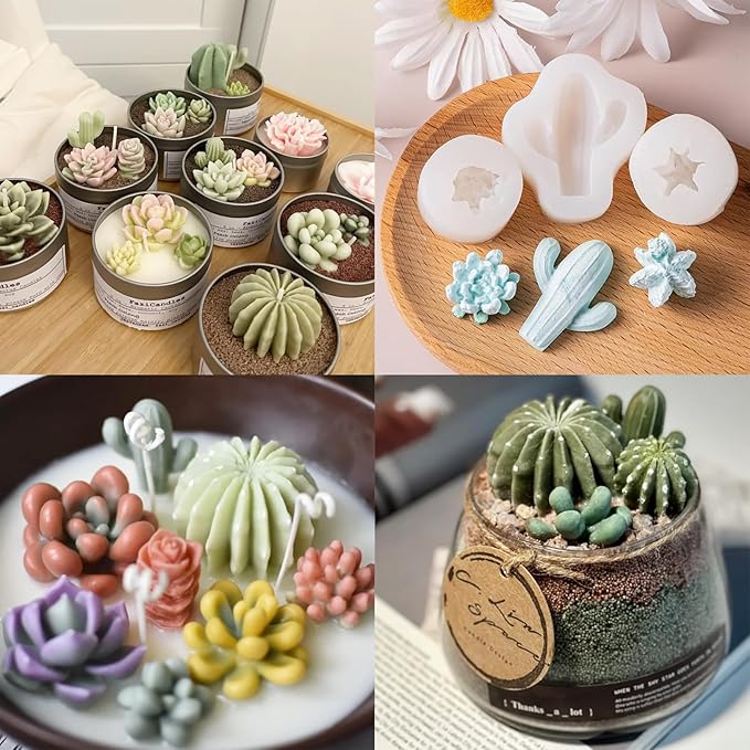 EuTengHao Succulent Silicone Molds, 3D Flower Resin Mold for Candle Soap Cake Decoration Making, Plant Flower Wax Scented Candle Soap Silicone Molds (10Pcs)