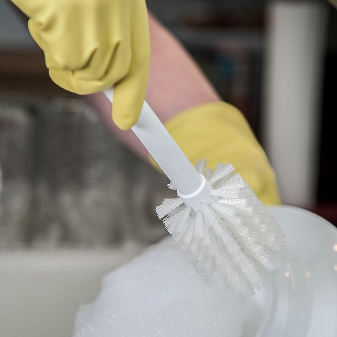 SPARTA 367600TC02 Plastic Household Dish Brush, Dish Brush, Dish Scrub Brush With Lightweight and Break Resistant for Cleaning, 11 Inches, White, 2.5" Width x 2.75" Height (Pack of 6)