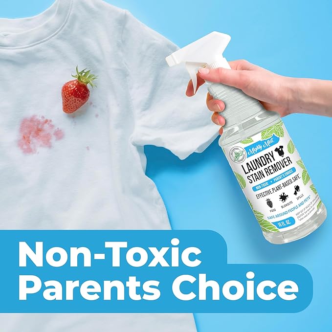 Mighty Mint Laundry Stain Remover, Parent’s Choice Spray for Stains from Food, Drink, Grease, Natural Peppermint Scent, 16oz