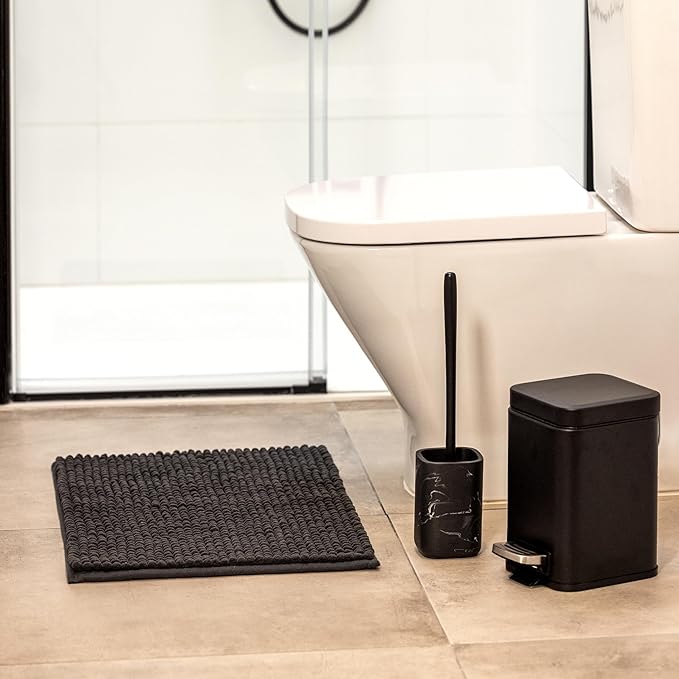 Vigar Zense Toilet Brush and Holder Set, Toilet Bowl Brush with Polyresin Stone Holder, Bathroom Sets for Bathroom Decor and Accessories, Black Marble