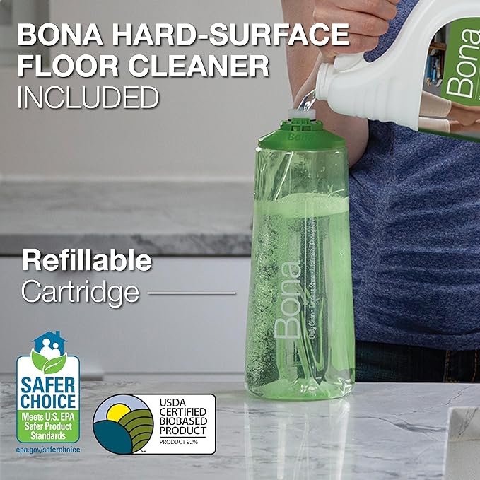 Bona Premium Multi-Surface Floor Spray Mop - Includes Multi-Surface Floor Cleaning Solution 34 fl oz and Machine Washable Microfiber Cleaning Pad - for Stone, Tile, Laminate, and Vinyl Floors