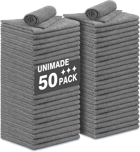 Microfiber Cleaning Cloth, 50 Pack Microfiber Towels for Cars Reusable Shop Rags Bulk Lint Free Cleaning Towels for Car Kitchen Automotive Bar Mechanic Restaurant Garage, 11.5"x 11.5", Grey