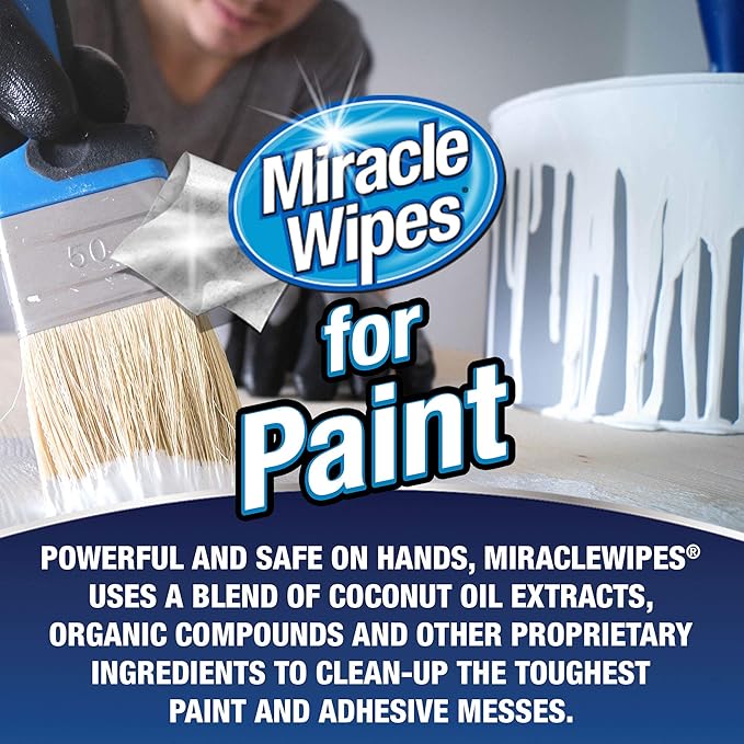 MiracleWipes for Paint Prep & Cleanup, Remove Tough Grime Build-Up, Wet Paint, Caulking, Epoxy, Colorant, and more from Hands, Surfaces, & Tools - 60 Count