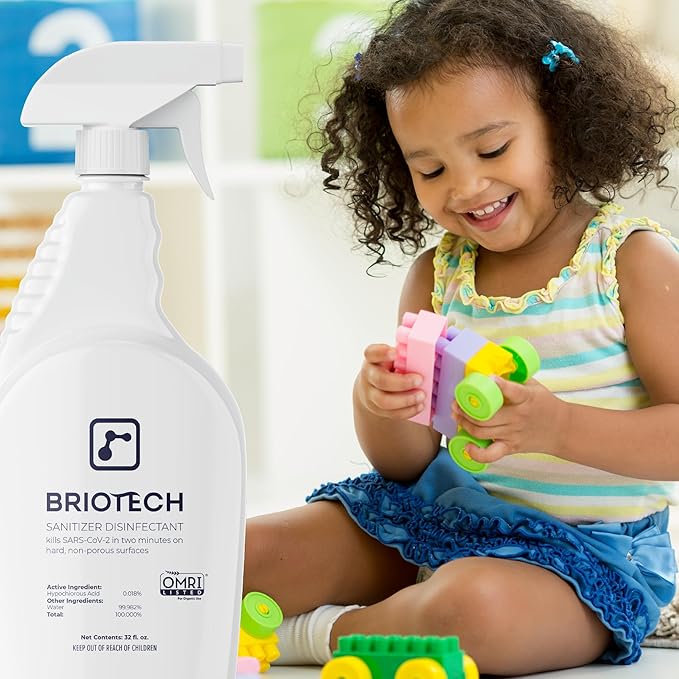 BRIOTECH Sanitizer Disinfectant Hypochlorous Spray, Kill 99.99% of Viruses & Bacteria, Control Mold, Eliminate Odor, Gentle for Nursery & Play Rooms, Food Contact Surface Sanitizer, 8 fl oz (4 Pack)